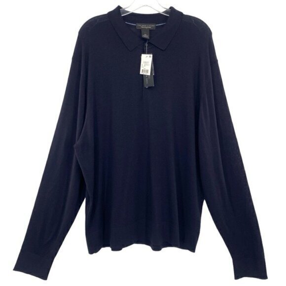 The Men’s Store Bloomingdale’s Navy Merino Wool Long Sleeve Polo Sweater